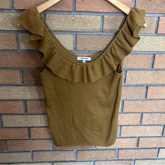 Madewell Wakeford Ruffle Sweater Tank Top #AM299 in Bronze Wool Blend Size Small - Picture 1 of 7